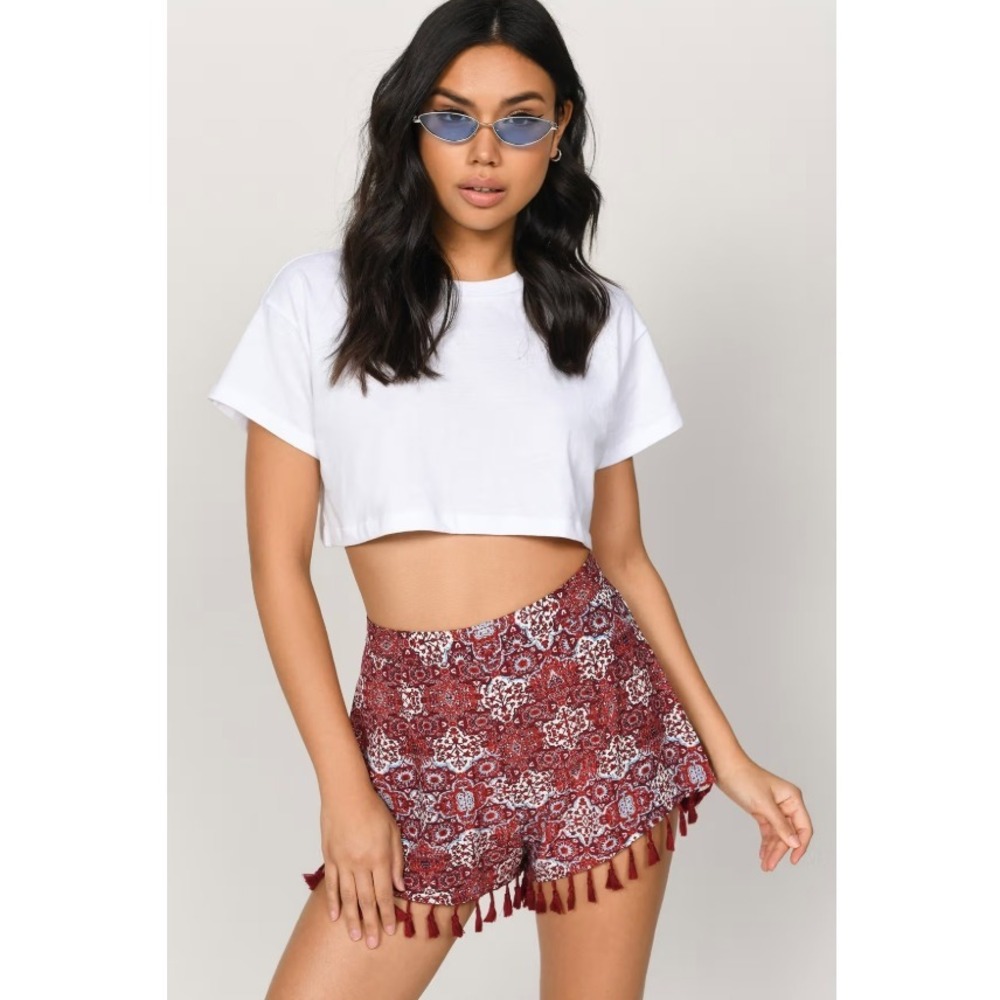 Tobi Womens Lana Tassel Shorts Med Red Blue July 4th Boho NWT